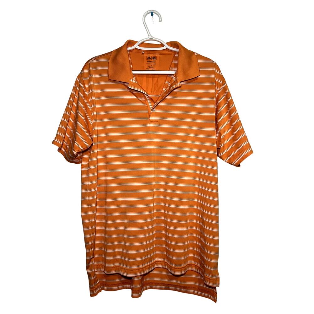 Adidas Climalite orange‎ stripe polo mens medium golf performance athleisure